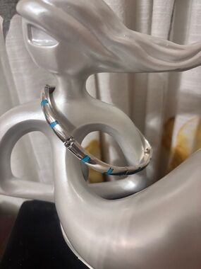 Stainless Steel Bracelet with Turquoise Blue Inlay